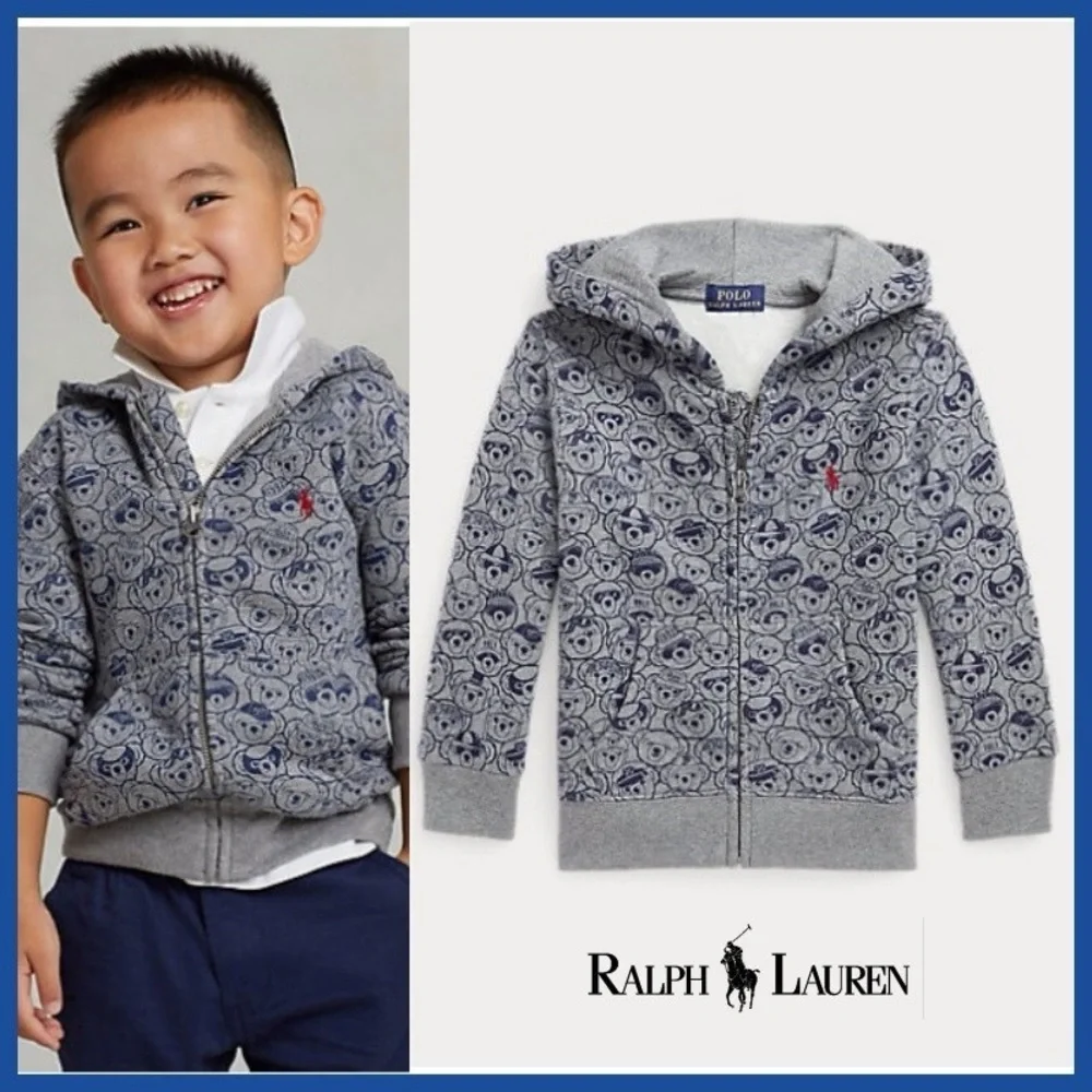 Ralph Lauren Toddler Bear‎ Print Zip hoodie jacket 2T